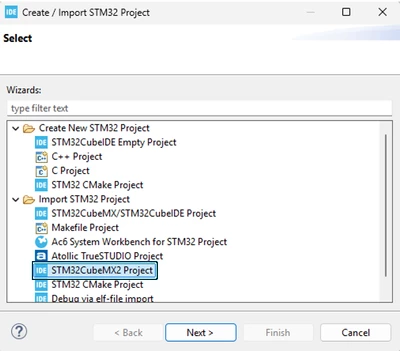 Figure 3. Import STM32CubeMX2 project