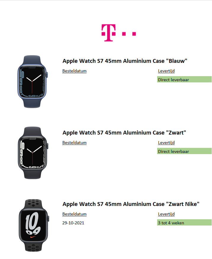 Kinderen Aanpassen Fascineren Info] Levertijden Apple Watch S7 45mm Aluminium Case | T-Mobile Community