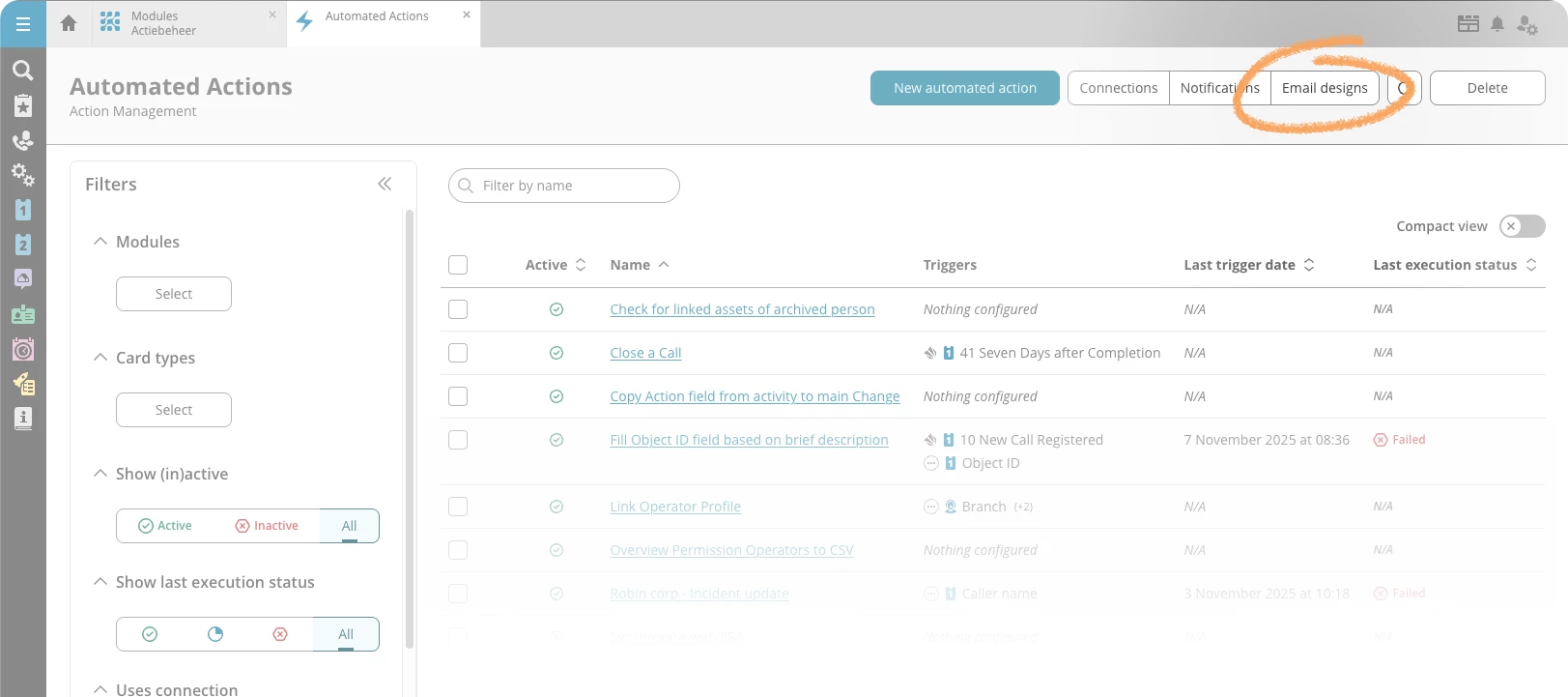 Automated Actions: centralize your email designs