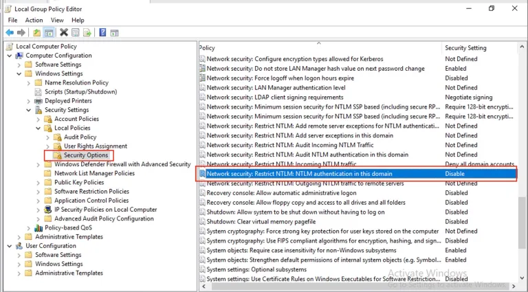 disable ntlm authentication group policy