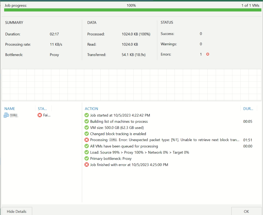 Unable to retrieve next block transmission command