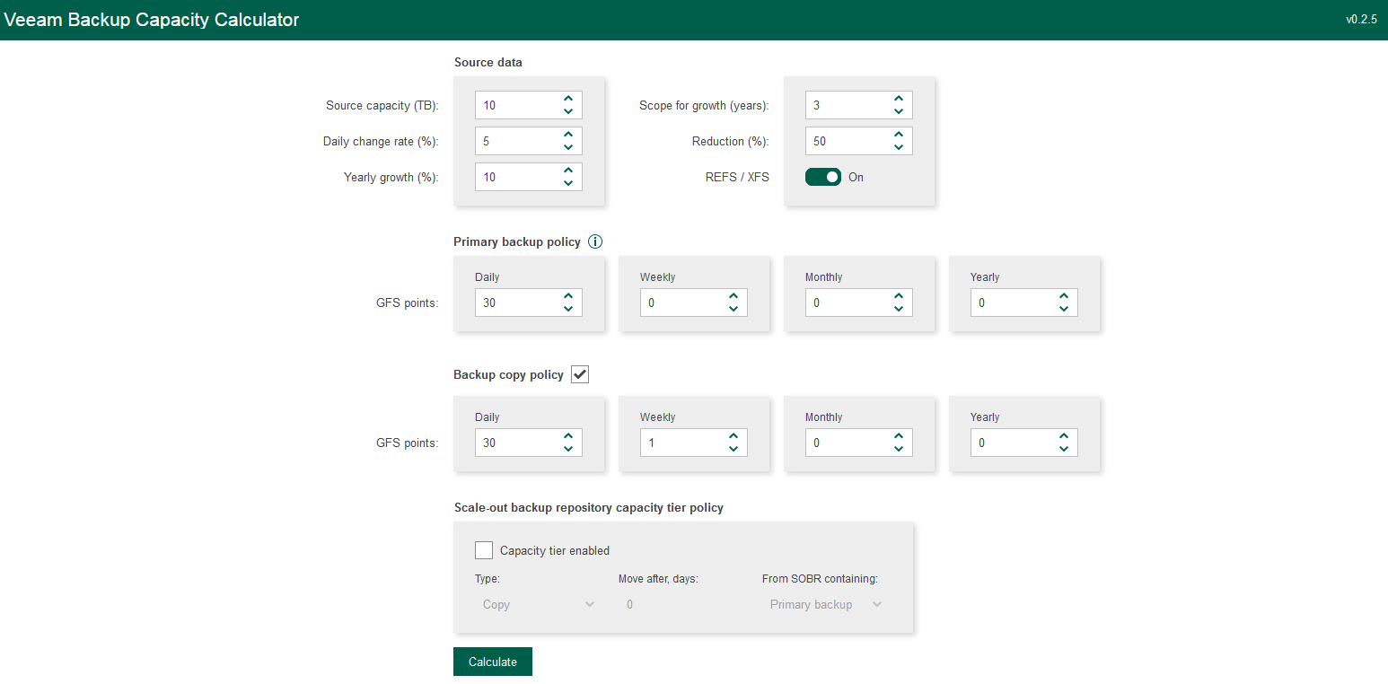 veeam backup space calculator