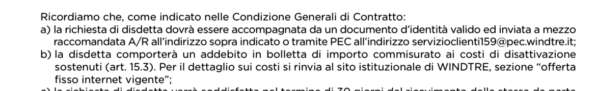 Costo Per Attività Di Cessazione Servizio | WINDTRE